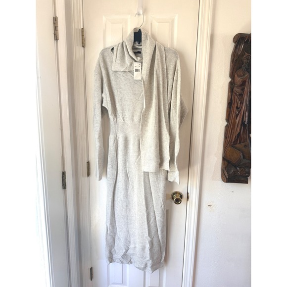 TOCCIN Liliana Sweater Dress Soft Gray Wool Cashmere Scarf Neck Midi Dress L - Picture 6 of 10
